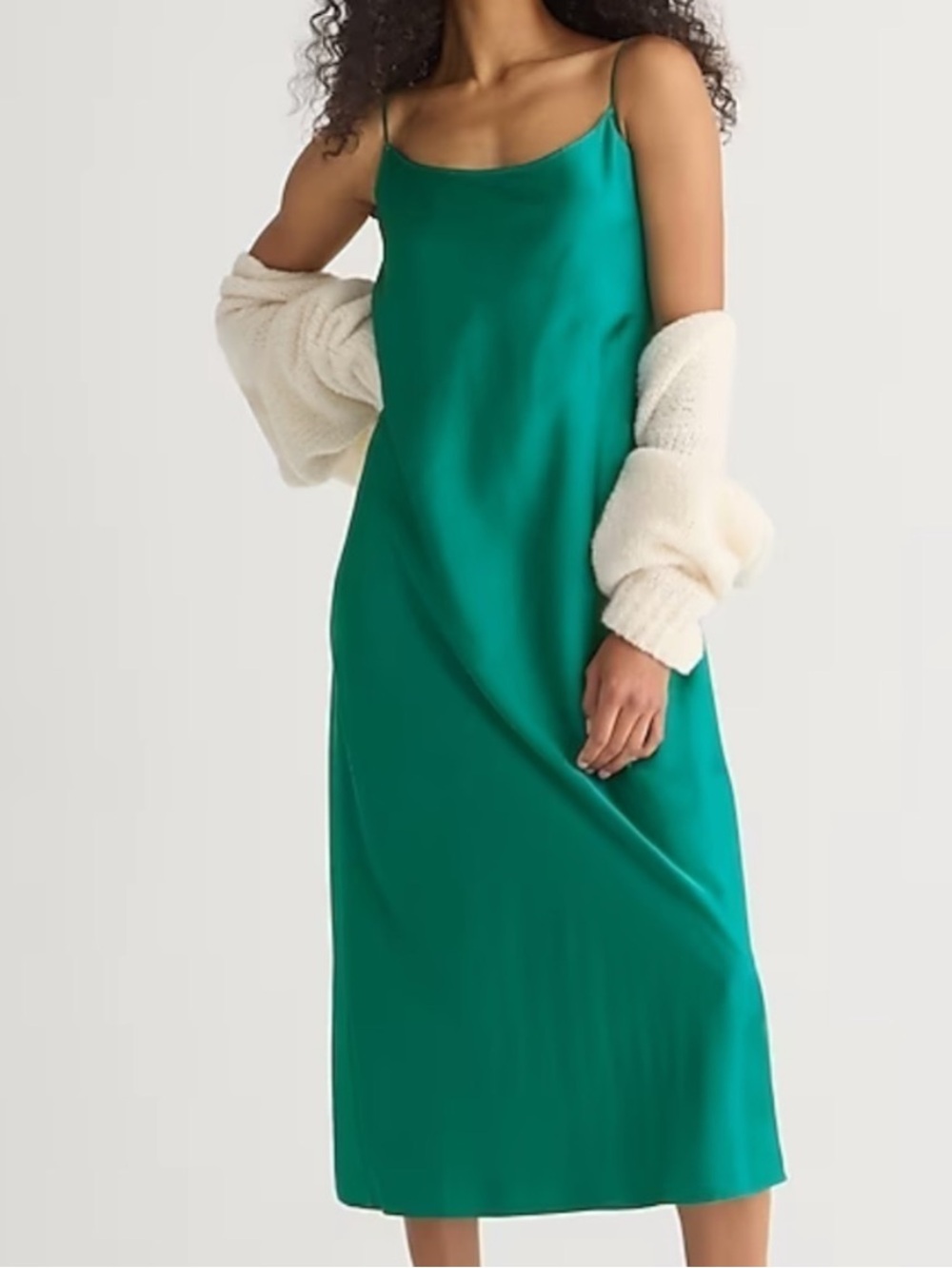 J crew Gwyneth slip dress in luster charmeuse evergreen forest